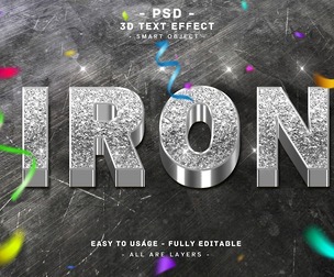 3D Iron PSD Fully Editable Text Effect. Layer Style PSD Mockup Template