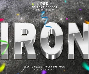 3D Iron PSD Fully Editable Text Effect. Layer Style PSD Mockup Template