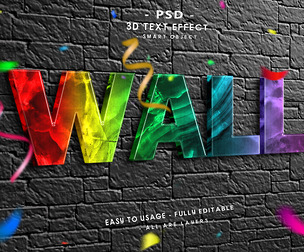 3D Wall PSD Fully Editable Text Effect. Layer Style PSD Mockup Template