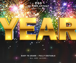 3D Year PSD Fully Editable Text Effect. Layer Style PSD Mockup Template