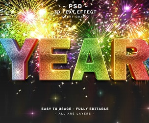 3D Year PSD Fully Editable Text Effect. Layer Style PSD Mockup Template