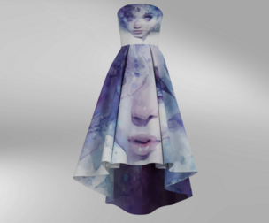 Strapless High-Low A-Line Dress with Portrait Print