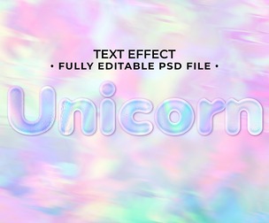 3D UNICORN Holographic PSD Fully Editable Text Effect. Layer Style PSD Mockup Template