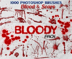 1000 Blood Scar Photoshop Brushes, Bloody Smears, Drips, Splatter, Wound Effects, ABR