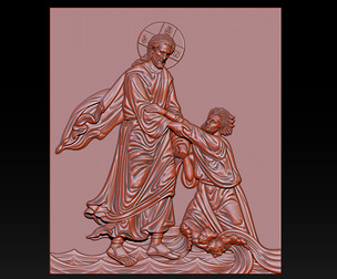 3D Religious Relief Jesus Rescuing Peter on the Water