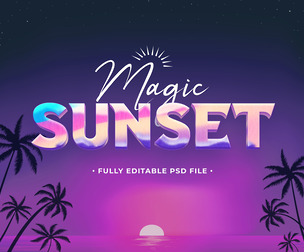 Sunset Magic PSD Fully Editable Text Effect. Layer Style PSD Mockup Template