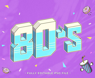 80s Style PSD Fully Editable Text Effect. Layer Style PSD Mockup Template