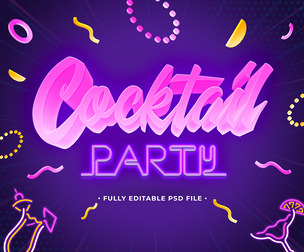 Cocktail Party PSD Fully Editable Text Effect. Layer Style PSD Mockup Template