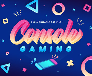 Console Gaming PSD Fully Editable Text Effect. Layer Style PSD Mockup Template