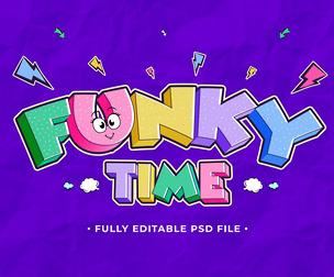 Funky Time PSD Fully Editable Text Effect. Layer Style PSD Mockup Template