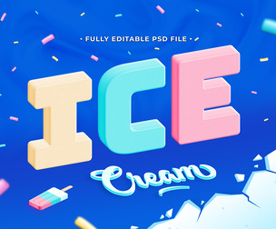 Ice Cream PSD Fully Editable Text Effect. Layer Style PSD Mockup Template