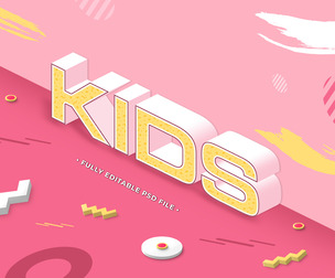 Kids PSD Fully Editable Text Effect. Layer Style PSD Mockup Template