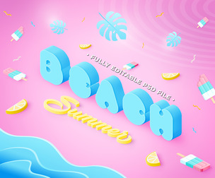 Summer Beach PSD Fully Editable Text Effect. Layer Style PSD Mockup Template