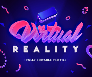 Virtual Reality PSD Fully Editable Text Effect. Layer Style PSD Mockup Template