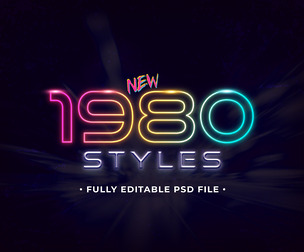 1980 Styles PSD Fully Editable Text Effect. Layer Style PSD Mockup Template