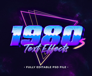 1980s PSD Fully Editable Text Effect. Layer Style PSD Mockup Template