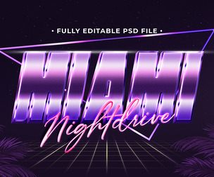 Miami Night Drive PSD Fully Editable Text Effect. Layer Style PSD Mockup Template