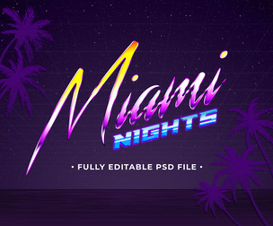 Miami Nights PSD Fully Editable Text Effect. Layer Style PSD Mockup Template