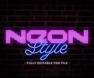 Neon PSD Fully Editable Text Effect. Layer Style PSD Mockup Template