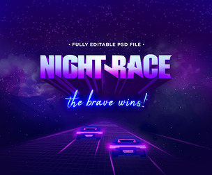 Night Race PSD Fully Editable Text Effect. Layer Style PSD Mockup Template