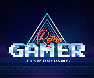Retro Game PSD Fully Editable Text Effect. Layer Style PSD Mockup Template