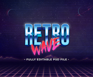 Retro Wave PSD Fully Editable Text Effect. Layer Style PSD Mockup Template