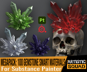 Megapack 100 Gemstone smart materials for Substance Painter