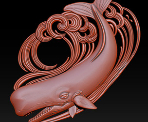 Decorative Whale CNC Relief 3D Model 1