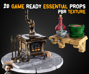 20 Game-Ready Essential Props + PBR Texture