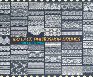 350 Lace Elements, 160 Photoshop Brushes, Lace Textile, Vintage Laces Textures, Elegant PNG