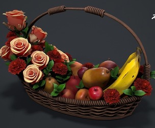 Basket with flowers and fruits 3d model
