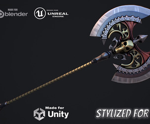 Fantasy axe 1 Stylized game ready 3d model