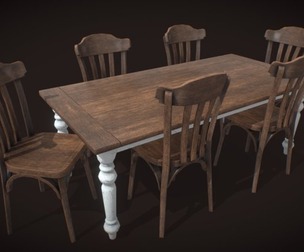 Vintage Dining Table and Chair Set - Game Ready Low-poly 3D model