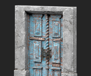 Old wooden door with dirt and nailed boards
