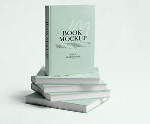 Stacked Hardcover Book Presentation Mockup PSD - Professional Multi-Book Showcase