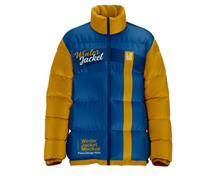 Winter Puffer Jacket Mockup PSD Template - Modern Two-Tone Quilted Outerwear