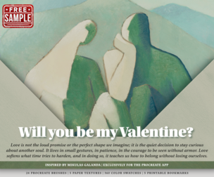 Free Sample - The Valentine's Day (2026) Procreate Kit (Procreate Brushes & Paper Textures)