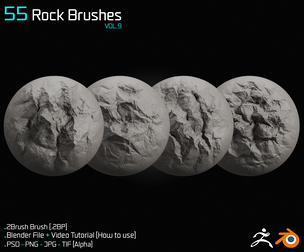 55 Rock Brushes - Blender & ZBrush - Vol.09