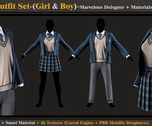 School Outfit Set-BOY & GIRL- MD-Clo3d - MaterialTextures-OBJ-FBX