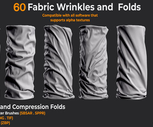 60 Fabric Wrinkles and Folds Master Pack – ZBrush Brushes +Substance Painter Brushes + 4K Alphas