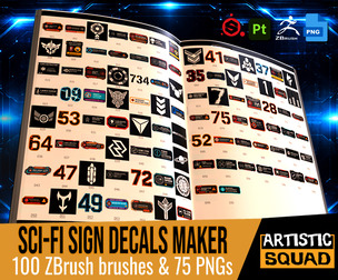 Sci-Fi Sign Decals Maker PNGs Substance ZBrush and all apps