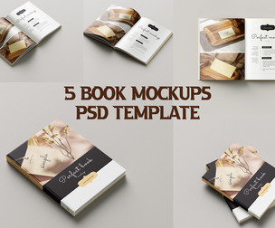 5 Book Mockup PSD Template Bundle - Open and Closed Hardcover Set