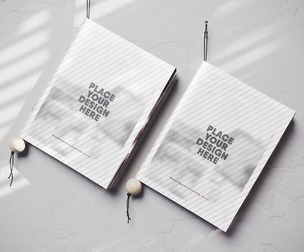 2 Hanging Magazine Mockup PSD Template - Modern Editorial Wall