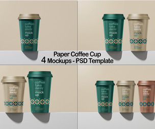 Paper Coffee Cup Mockup PSD Template - 4 Premium Takeaway Branding Views