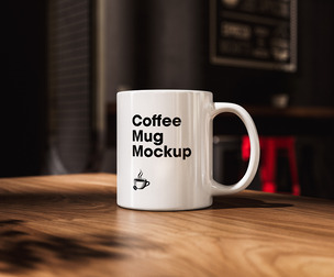Ceramic Coffee Mug Mockup PSD Template - Realistic Cafe Lifestyle Scene