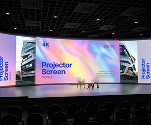 Ultra Wide Curve Screen Mockup PSD Template - Cinematic Auditorium Stage View