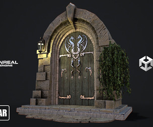 Medieval Door game ready modular 3d model