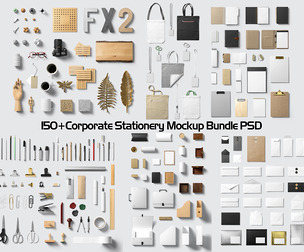 150+ Corporate Stationery Mockups Bundle PSD, Brand Identity, Business Cards, Letterheads, Envelopes