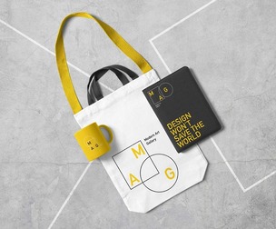 Modern Art Gallery Merchandise Mockup PSD - Tote Bag & Stationery Branding Scene