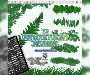 71 Outline Forest Brushes for Clip Studio Paint: Trees, Plants, Leaves, Rocks, Branches, Foliage